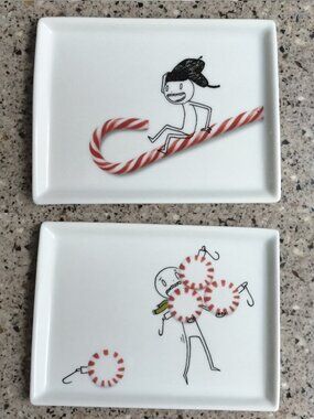 DUO: New Retired Oliver 2014 Candy Cane Sled & 2012 Peppermint Appetizer Plates